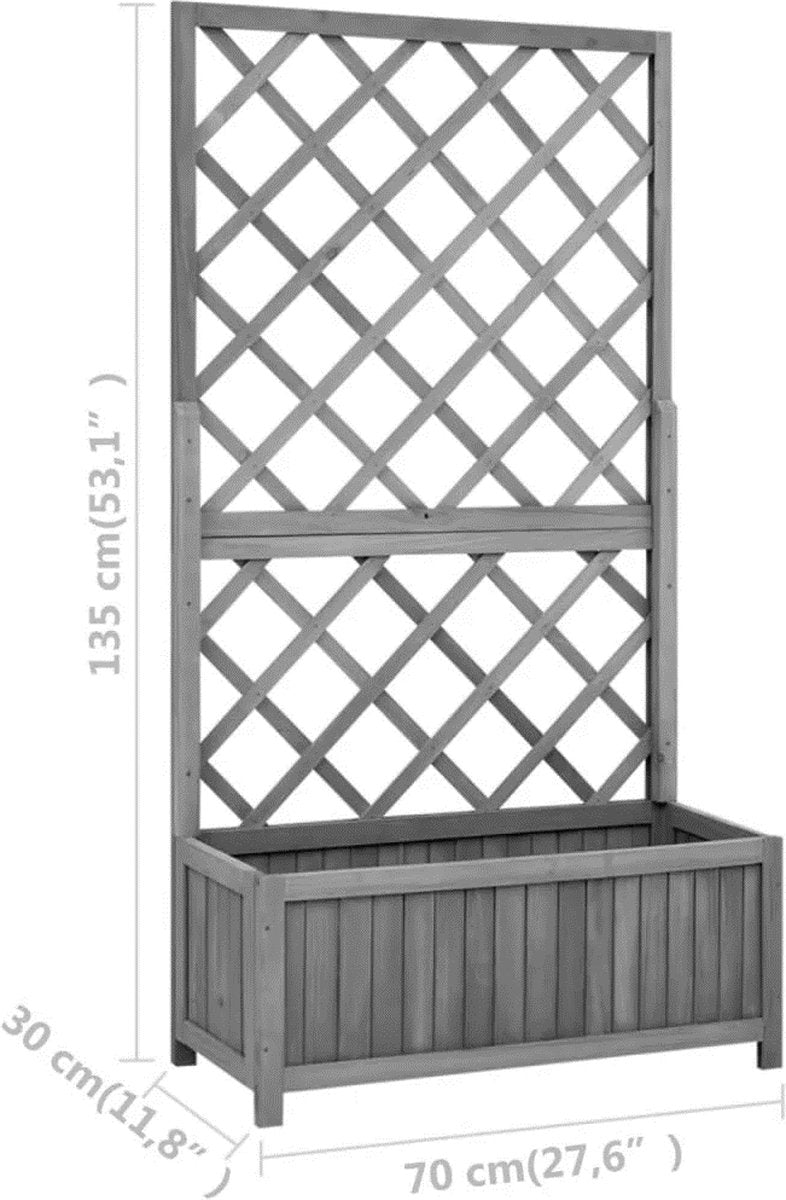 Plantenbak met rek - Latwerk - Bloembak - Klimplanten - Massief Vurenhout - Zwart | 70 x 30 x 135