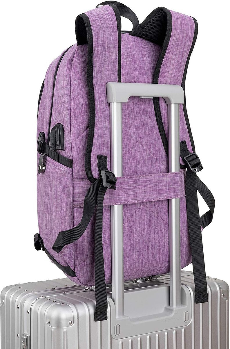 Rugzak - 34 Liter - Rugtas - USB Oplaadpoort en Slot - 14/15,10 Inch Laptoptas - Waterdichte Antidiefstalrugzak - Paars