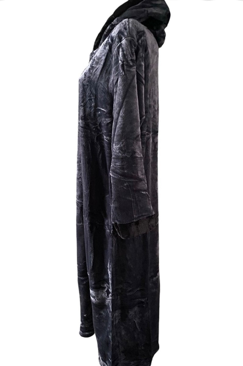 Women's Fleece Bathrobe Extra Long 140CM with Zipper and Hood L grey