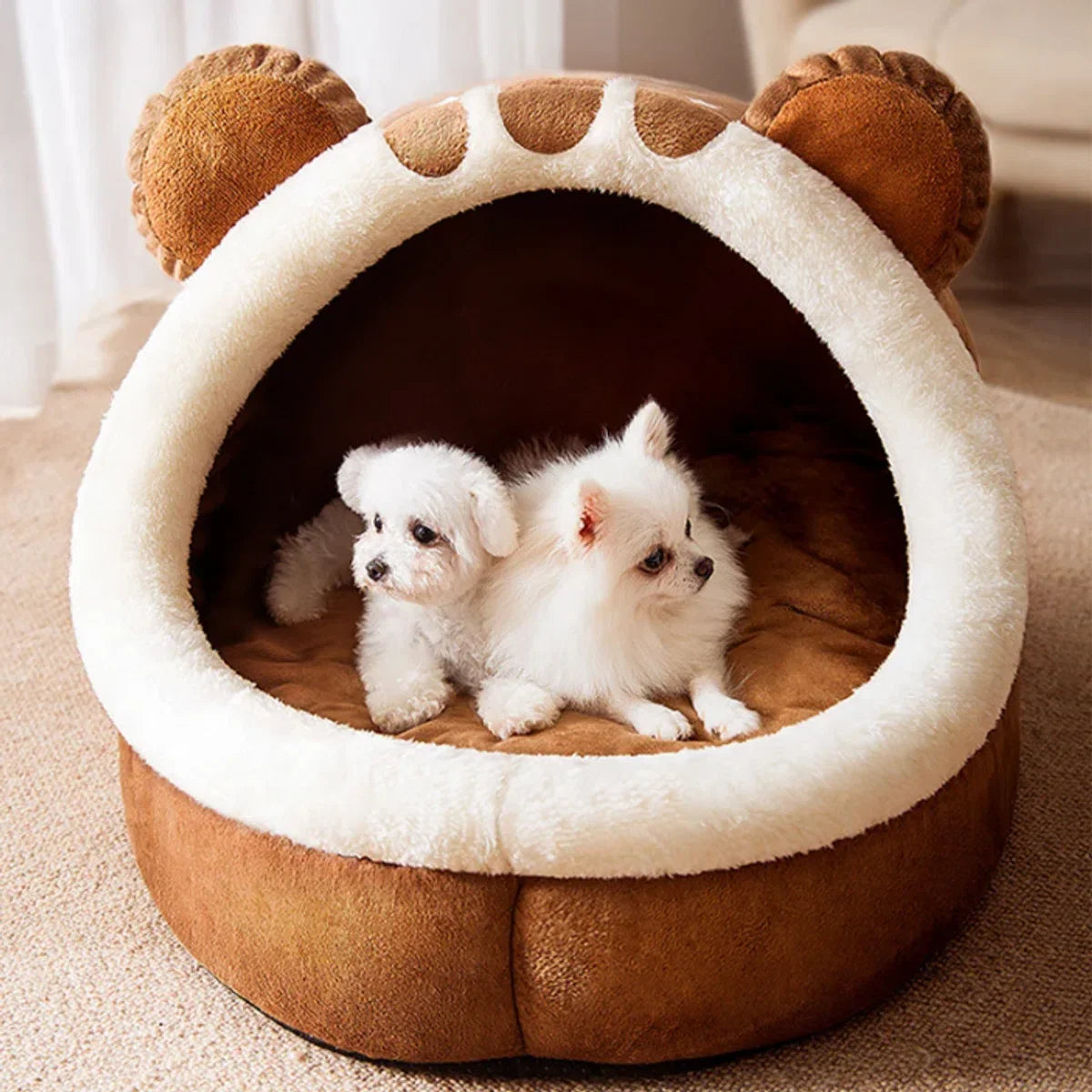 Winterbed voor hond zelfverwarmend puppyhuis knusse binnentent nest zachte mand voor kleine tot middelgrote kat of hond XXL 60x60x40cm