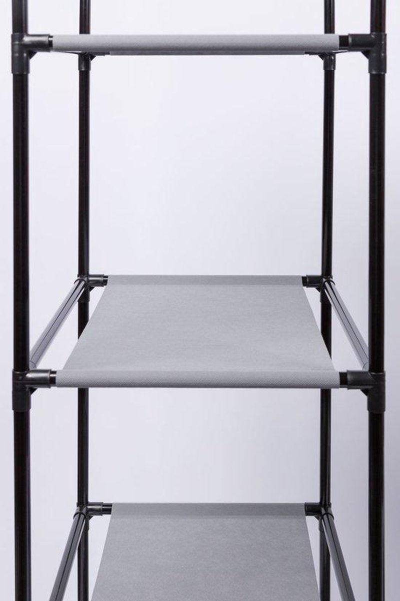 HK1Z Opvouwbare kledingkast – 126 x 40 x 170 cm – 9 legplanken – Stalen frame – 90KG draagkracht – Stoffen garderobekast – Legkast hoekmodel – Ruimtebesparende kleerkast – Kampeerkast – 126 x 40 x 170 cm – Zwart
