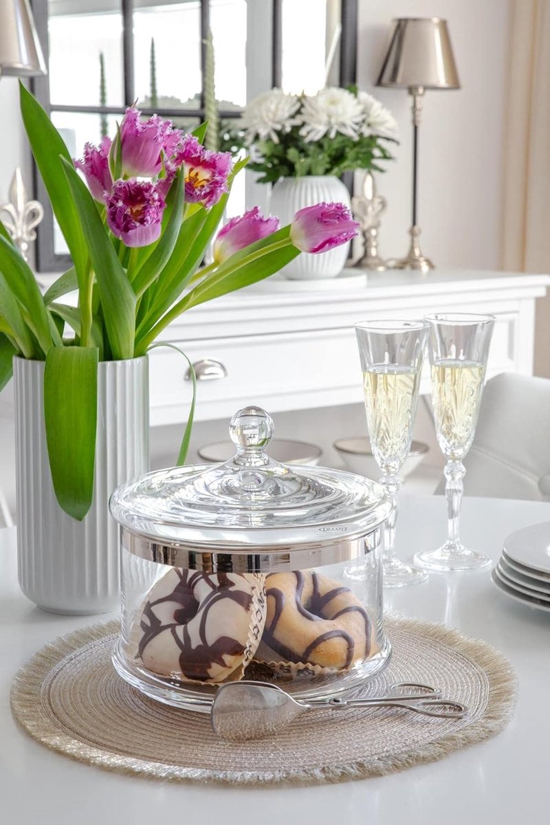 Vigo glazen pot met deksel (hoogte 19 cm, diameter 19 cm) mondgeblazen kristalglas met platina rand voorraadpot muffin glazen koektrommel