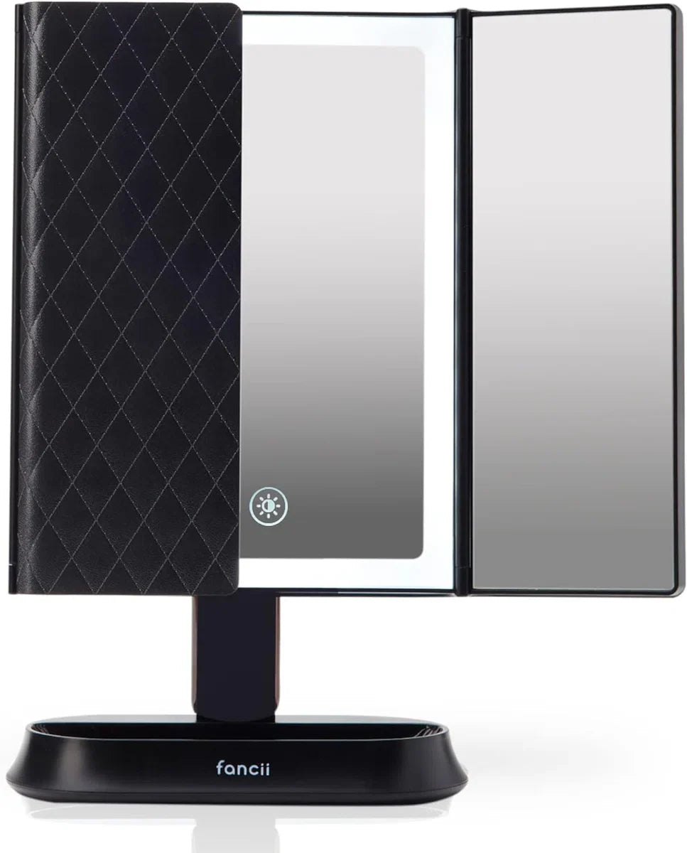 Make-up Spiegel met Natuurlijke LED Licht en 5x & 7x Vergroting - Driedelige Make-up Mirror met dimbare Verlichting Touch Screen Stand - Sora (Zwart)