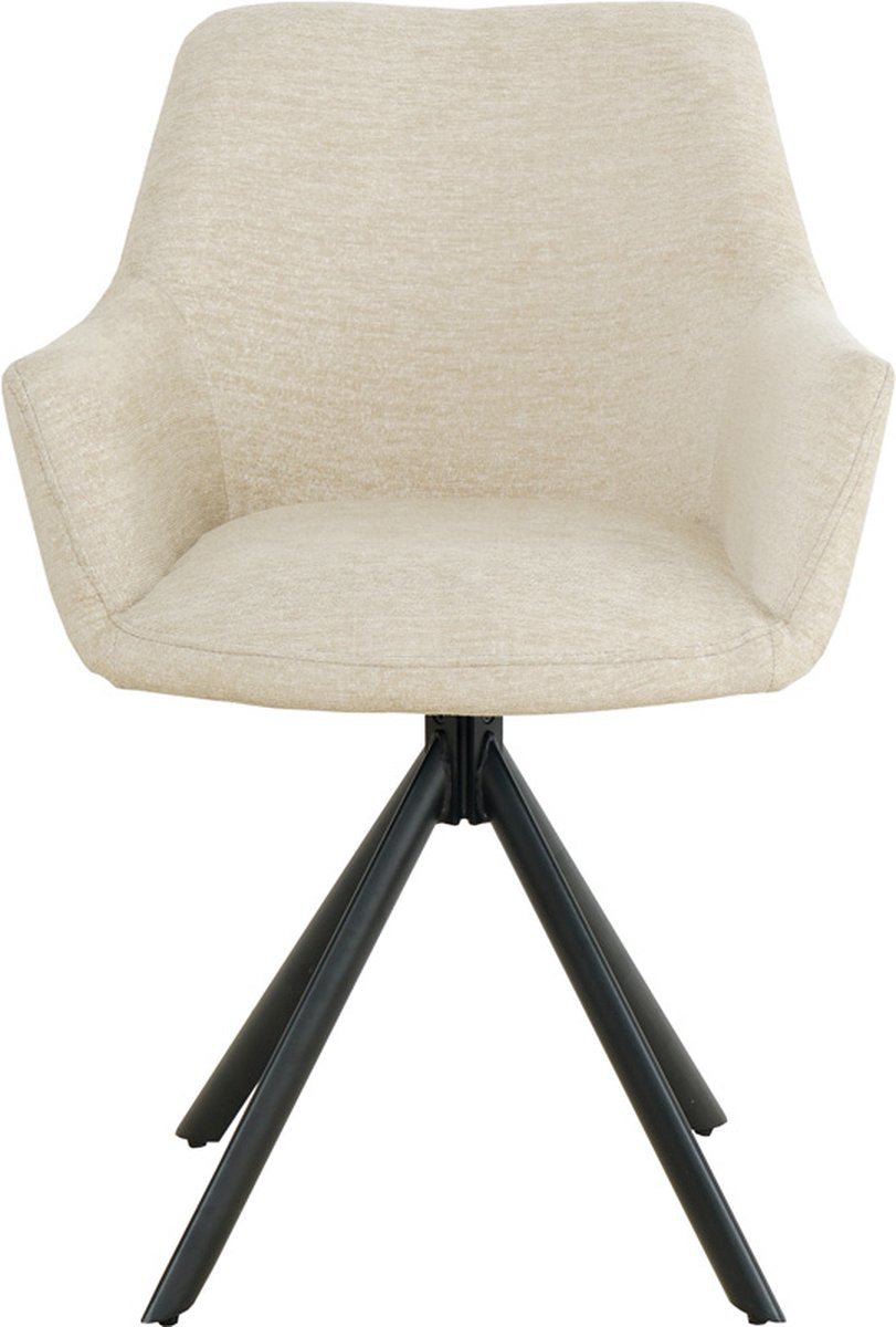 2x Eetkamerstoelen - Set van 2 - Stoelen - Isco - Draaibaar - Bouclé - Stof - Beige - Zwarte stalen poot