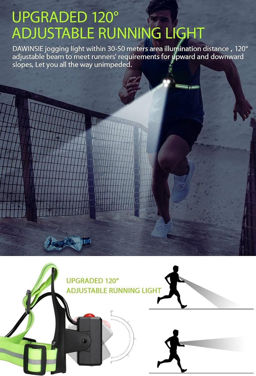 Running lights - Chest lamp - Chest lamp running - Chest lamp walker - USB rechargeable - Running vest - IP65 waterproof