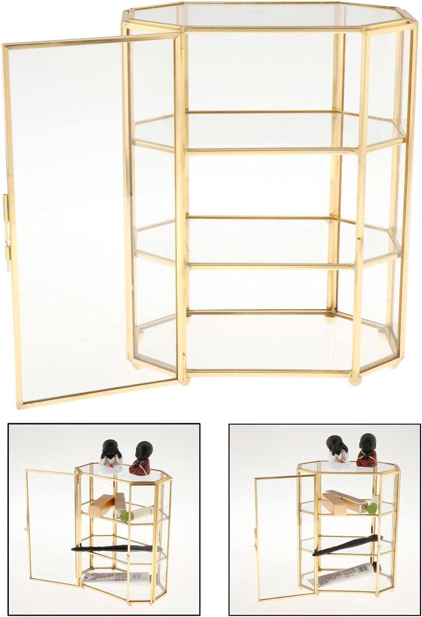 Sieradenkistje met 3 niveaus - Glazen make-uporganizer - Multifunctionele vitrine - Make-up opbergen - Tafeldecoratie make-uptafel
