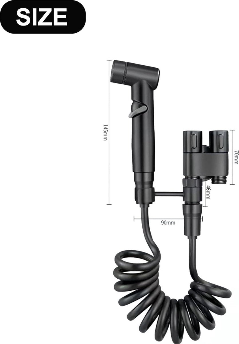 UK draagbare douche bidet - 2m chromen slang - dubbele regelklep - moslim douchespray - zwarte versie