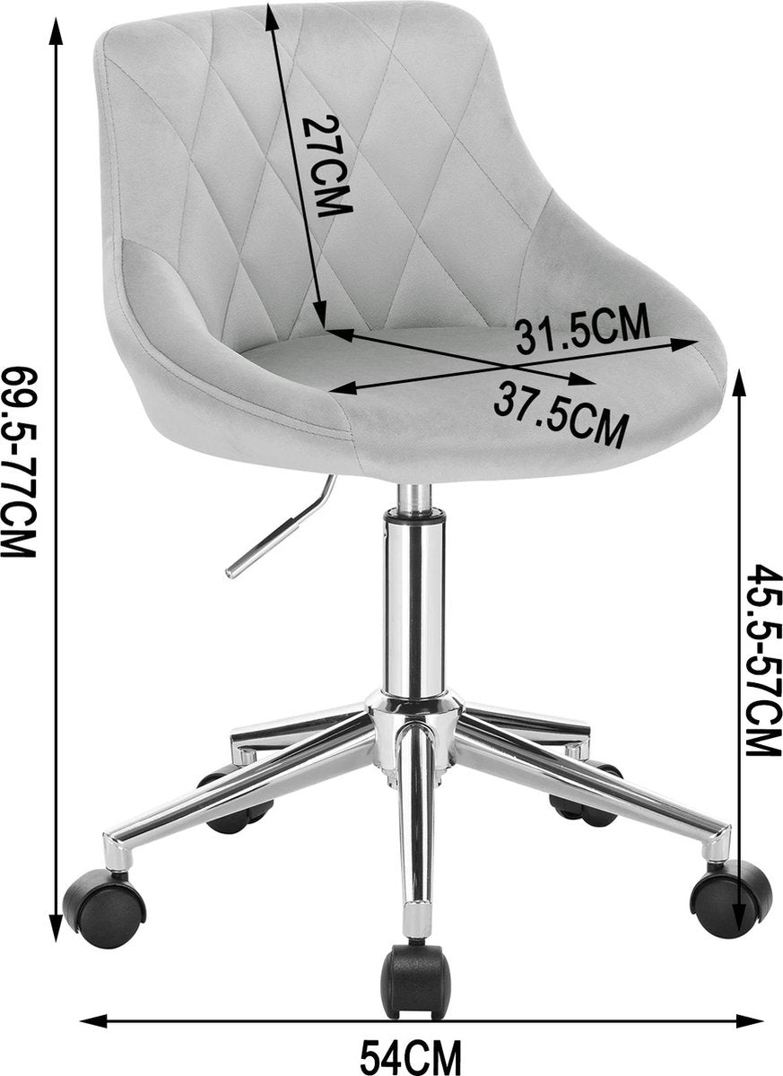 Roxana® Fauteuil Fluweel - Make-up Stoel Fluweel - Roze - Kantoorkruk - Bureaustoel - In Hoogte Verstelbaar - Rugleuning - 5 Wielen