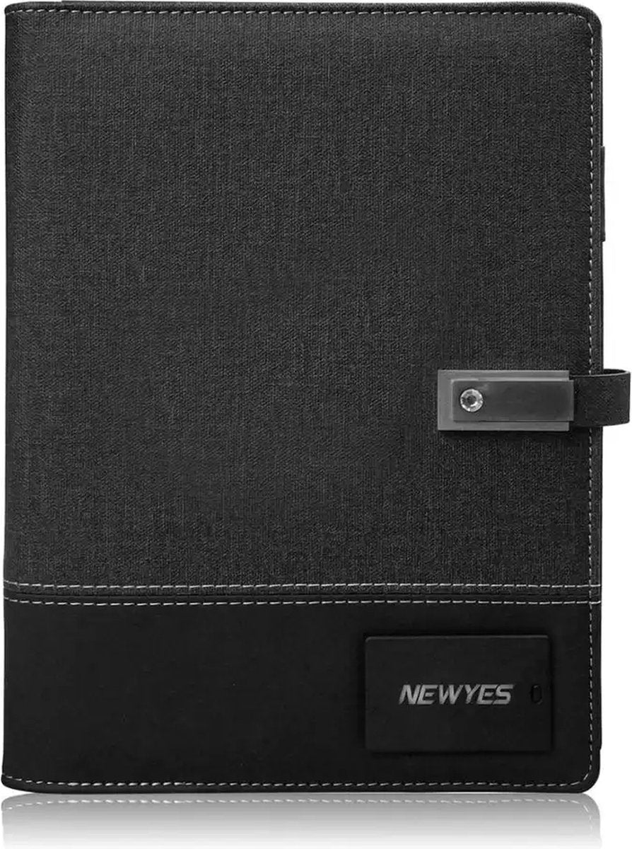 Viatel Luxe Zwart Lederen Dagboek Planner Agenda Relatiegeschenk Smart Power Bank Notitieboek Met Draadloze Oplader 16G USB Flash Drive