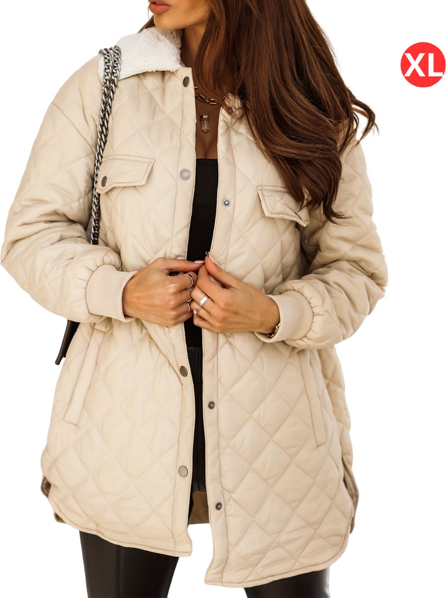 Winterjas - Parka Dames Winterjas - Winter - Volwassenen - Stijlvol - Beige - Maat XL