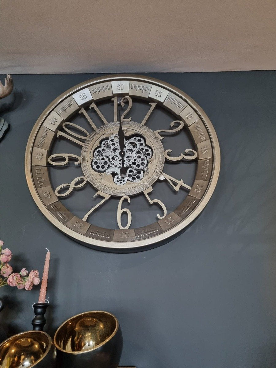 Large wall clock XL - Industrial wall clock - Clock with gears 80 cm