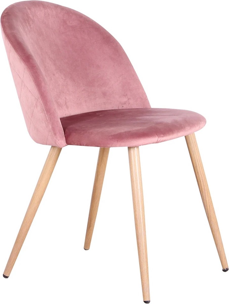 RM Store® - Set van 4 moderne stoelen - Fluweel stoelenset - Eetkamerstoelen - Bureaustoelen - Woonkamerstoelen - Houten poten - Loungestoelen - Antislip - Roze - Max. 120 KG.
