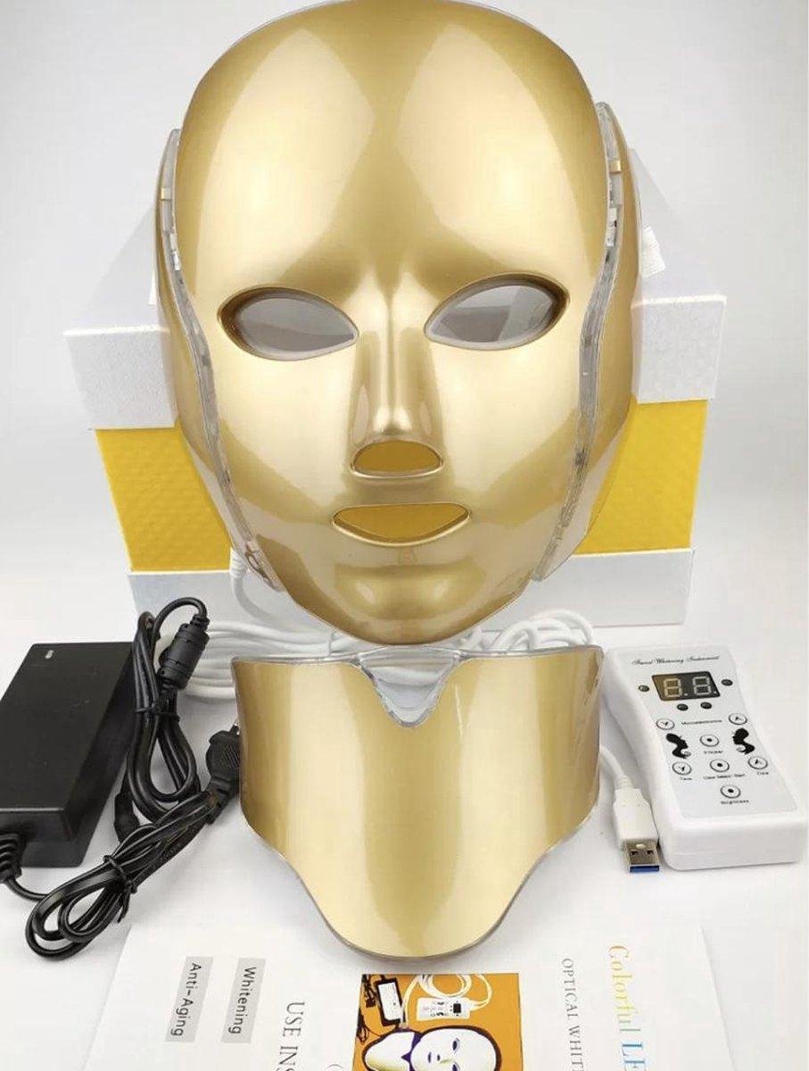 VENEUX® 7-in-1 LED-gezichtsmaskermachine – Huidverjongingsapparaat – Lichttherapielamp – Tegen rimpels, acne en puistjes – Goud