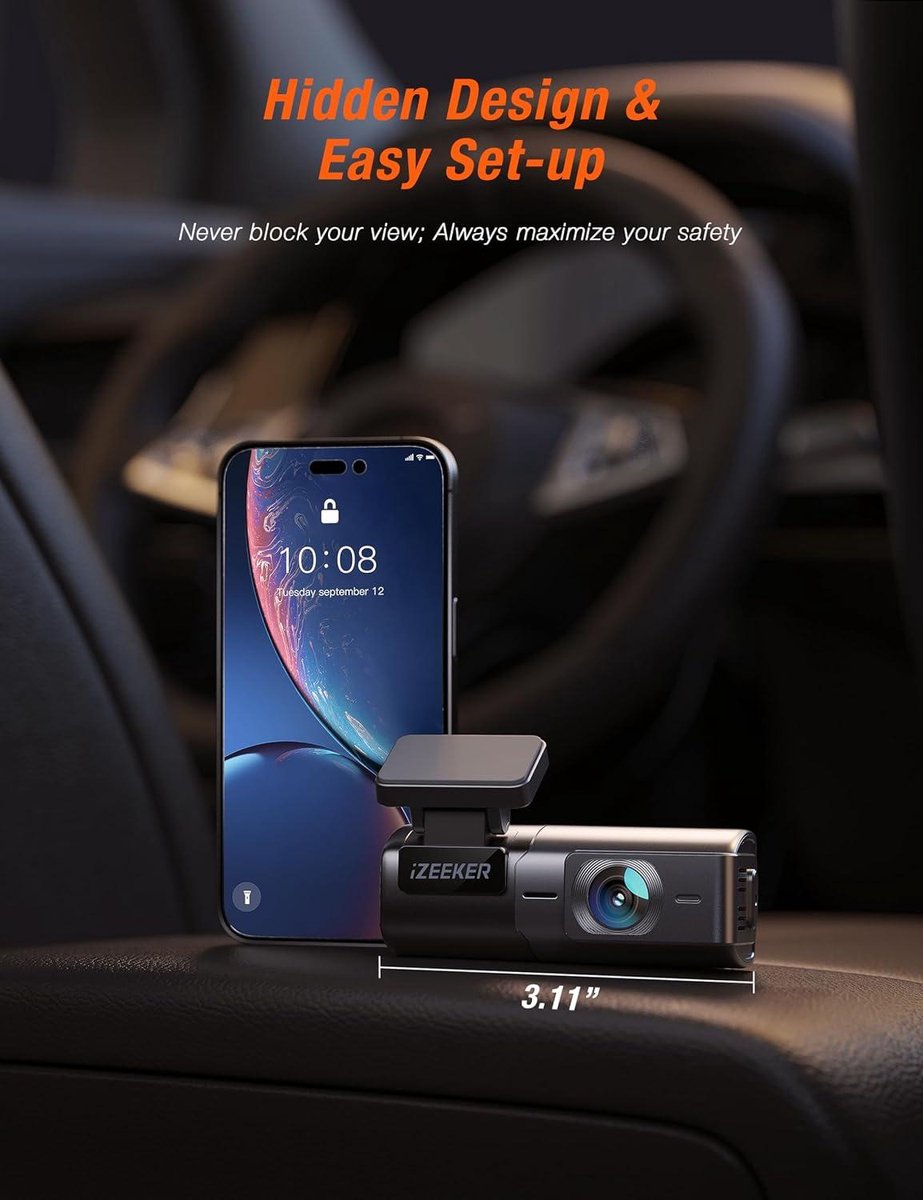 WiFi Dash Camera for Cars - 2.5K Mini Car Camera 1440P Dashcam Front - Free App - 32GB Card - Night Vision - WDR G-sensor - Loop Recording Dashcam for Car