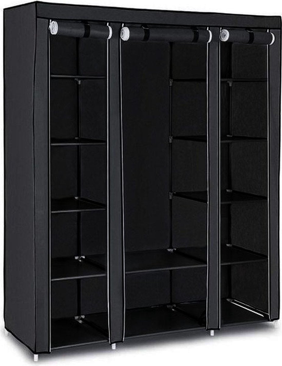 LG Life's Green Folding Wardrobe – 143x44x169CM – Clothes Rack with 12 Shelves and Hanging Rail – Fabric Wardrobe – 225KG Load Capacity – Black