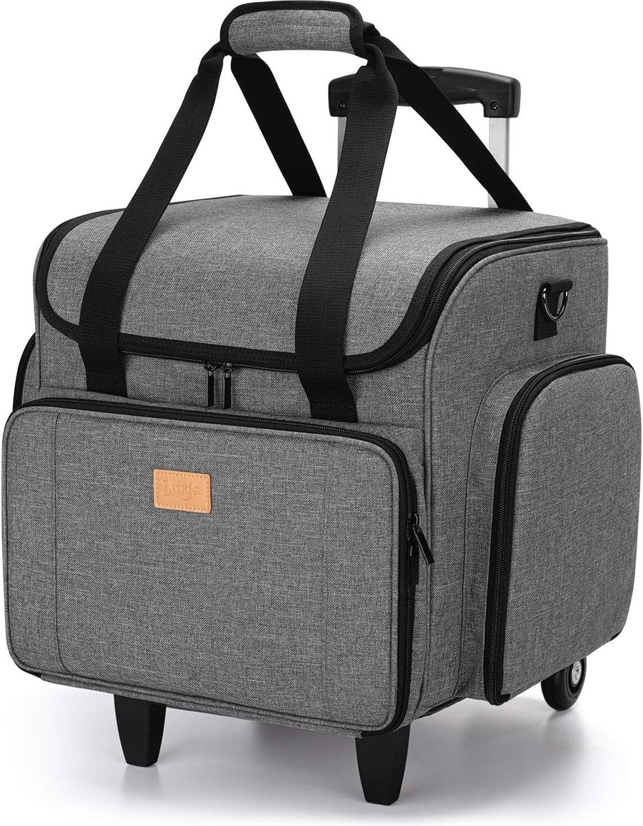 Overlocker afneembare trolley, Coverlock naaimachinetrolley met afneembare onderlegger, overlock-naaimachinetas (slechts één lege tas inbegrepen), grijs