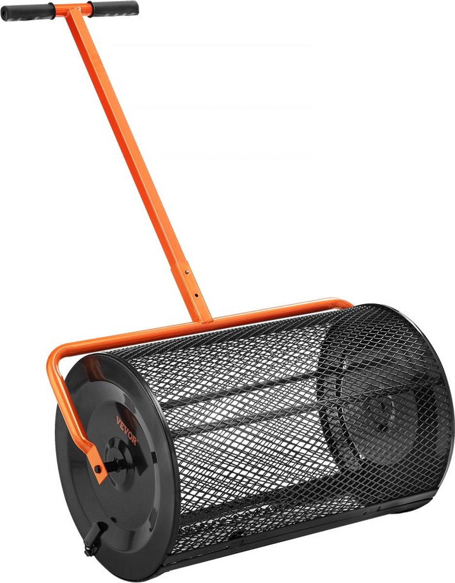 Compoststrooier van staal Turfmosstrooier 1,27x2cm gaasmand Tuingazonstrooier Handgreeplengte verstelbaar van 62 tot 67,5cm 61cm metalen gaasmand Ideaal voor kunstmest zoals compostmestgrond veenmos