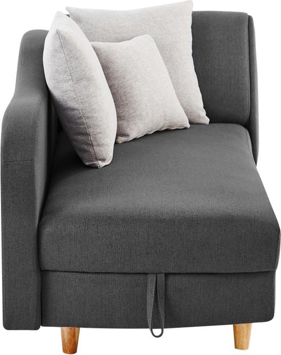 Vente-unique Slaapbank van antraciete stof met opbergruimte - Hoek links - PENELOPE B 160 cm x H 81 cm x D 80 cm