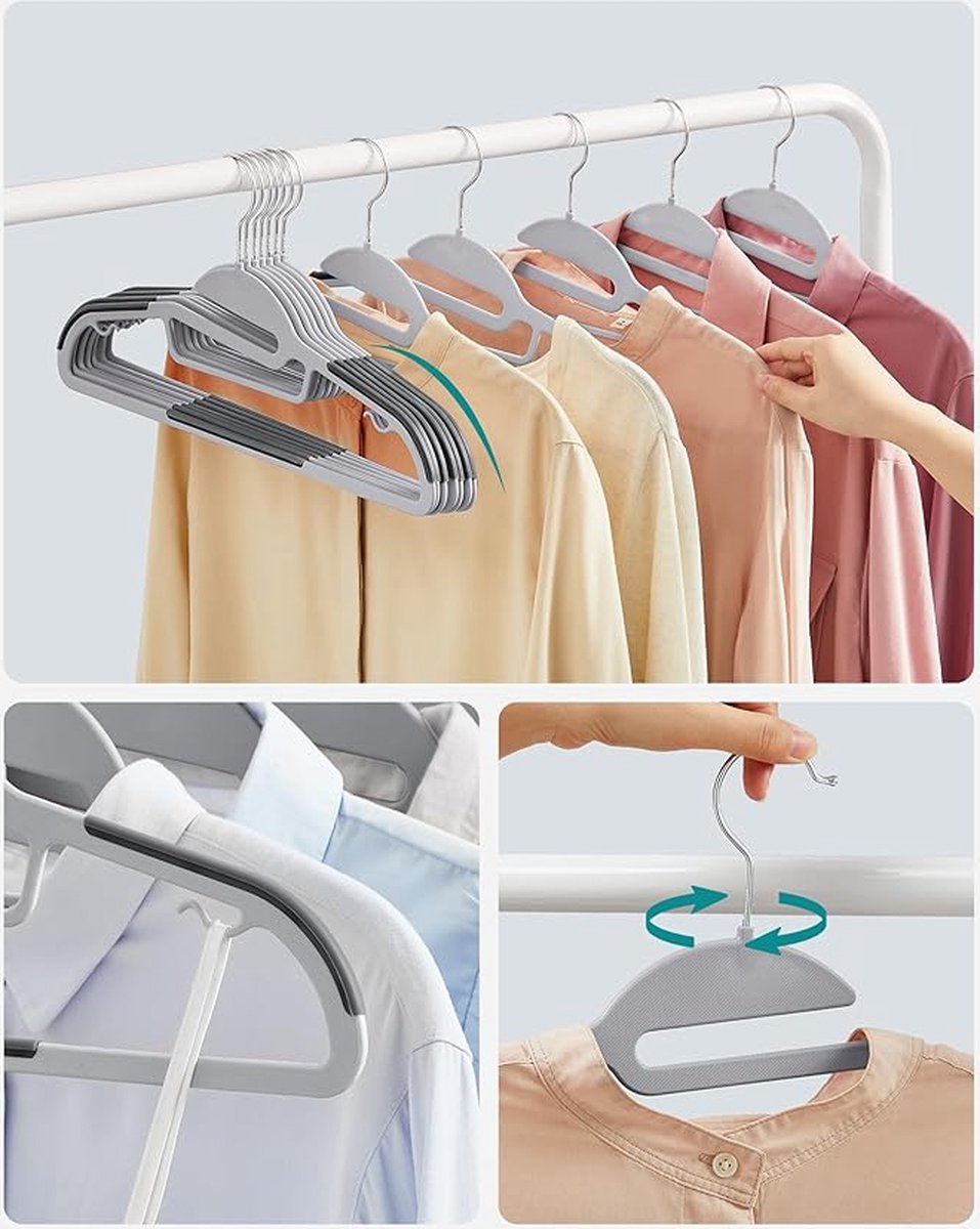 50-pack plastic kleerhangers, extra zwaar, S-vormige opening, antislip, 0,5 cm dik, ruimtebesparend, 360° draaibare haak, 41,5 cm breed