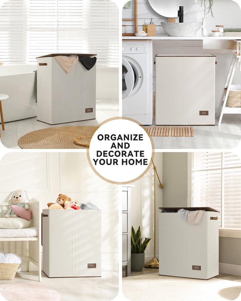 145L double laundry hamper with lid and removable laundry bags - white - large capacity, storage solution