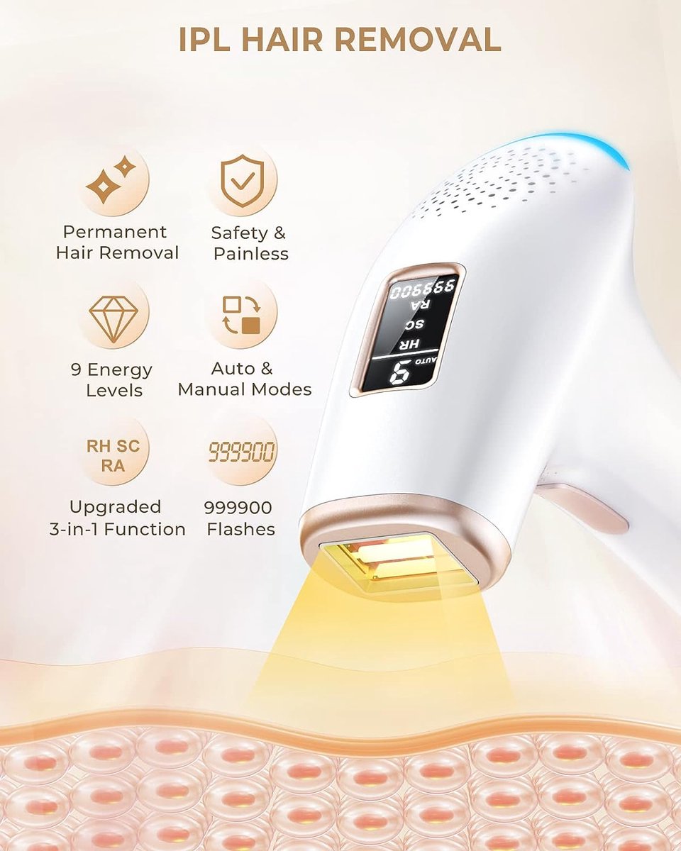 IPL Hair Removal Device - 999,900 Flashes - Epilator - Laser and Light Hair Removal - for Men and Women