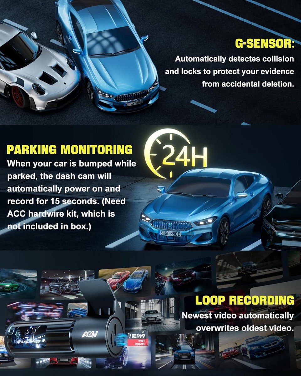 Voor en achter 4K wifi dashcam - 64 GB SD-kaart - loopopname G-sensor - app-bediening - super nachtzicht - 170 graden + 140 graden groothoek - veilige supercondensator Dashcam voor auto