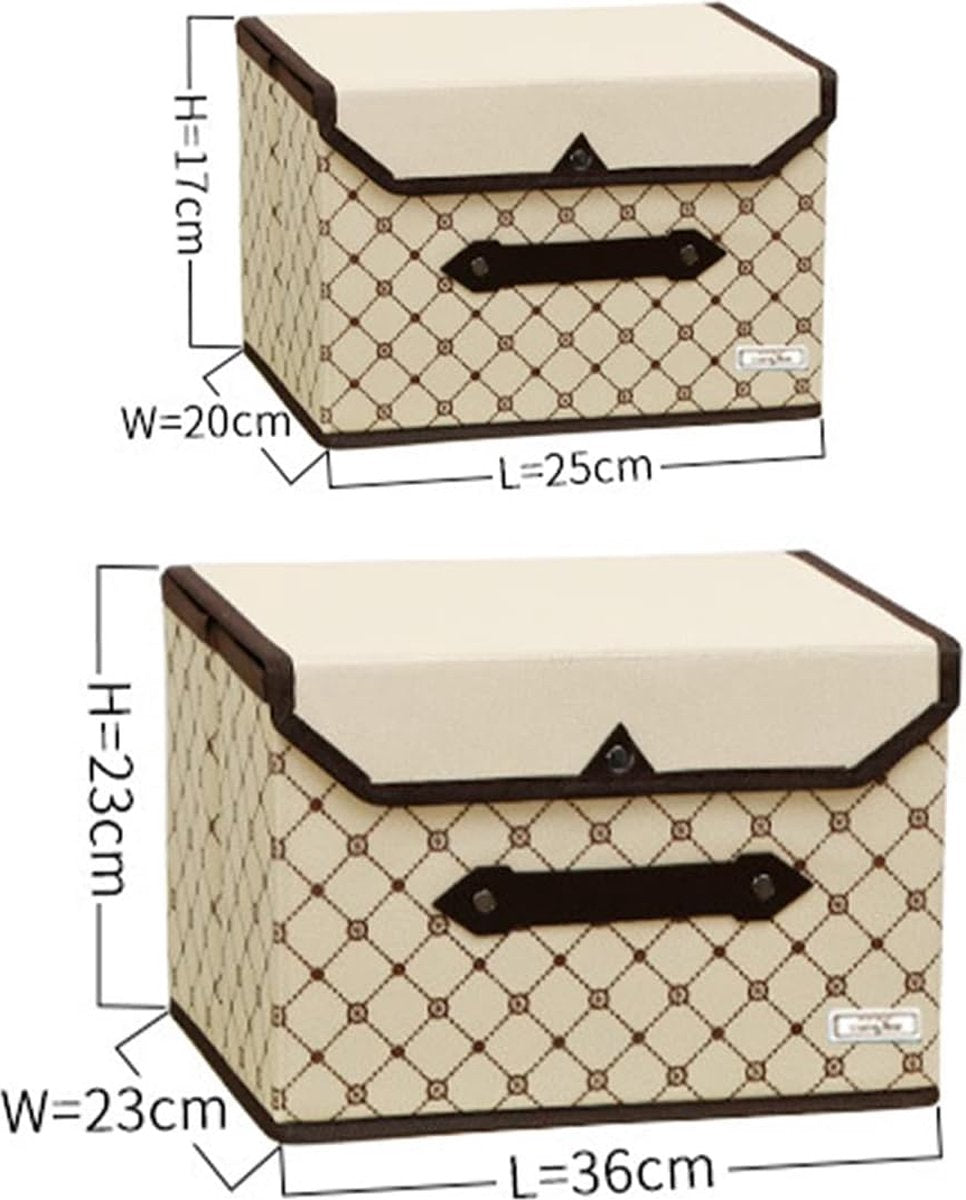 Storage box with lid, fabric, 4 pieces, foldable storage boxes for wardrobe, clothes, toys, books, cosmetics (beige plaid)