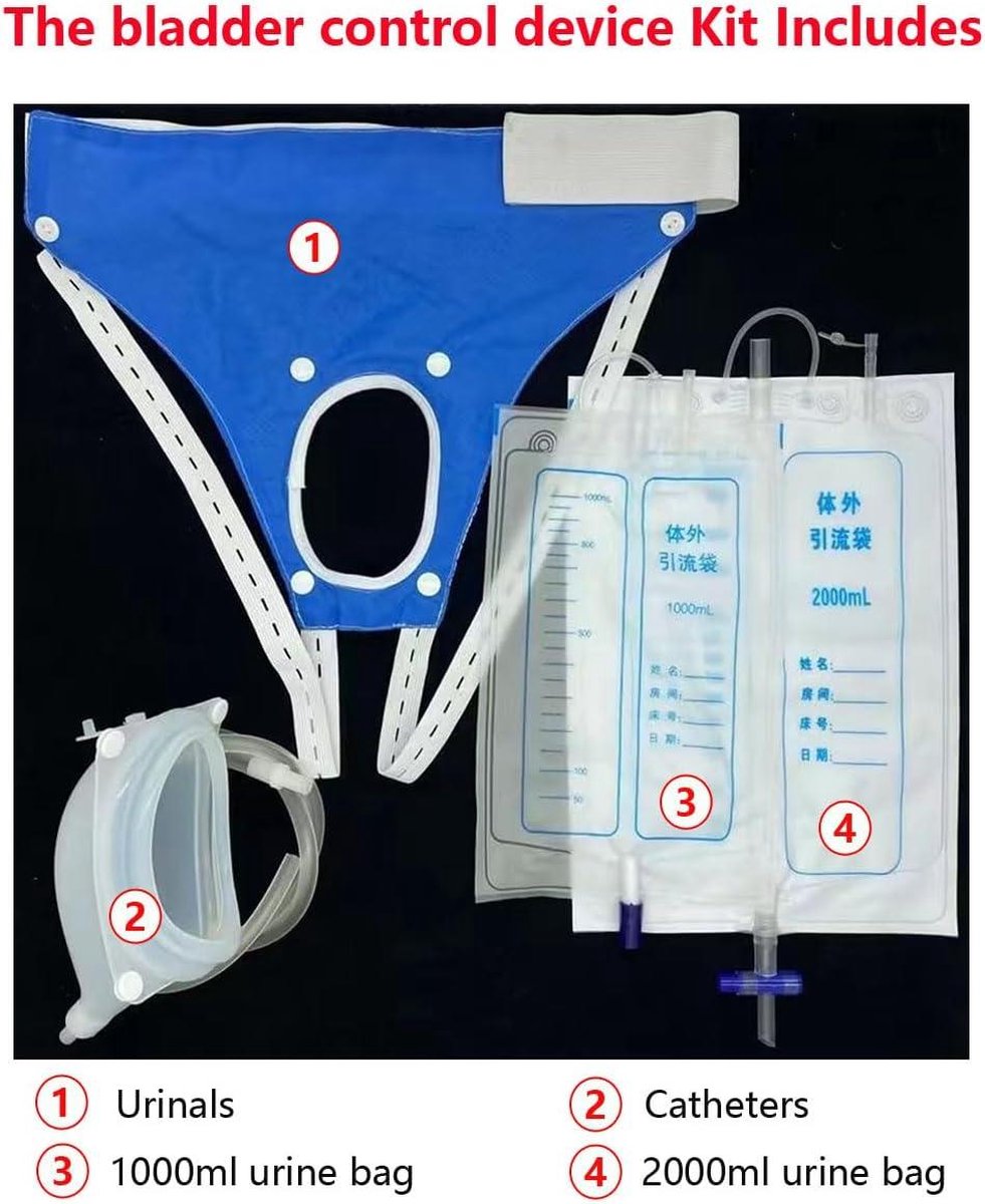 Reusable Wearable Silicone Urinal with Condom Catheter for Men - 2 Urine Catheter Bags - Blue
