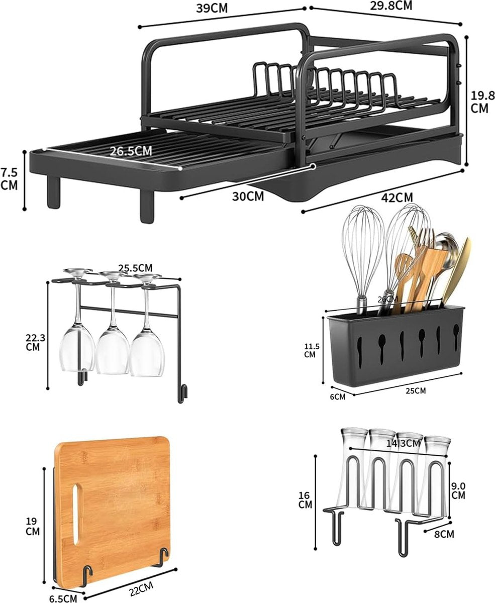 Stainless Steel Kitchen Organizer with Extendable Drying Rack and Cutlery Holder