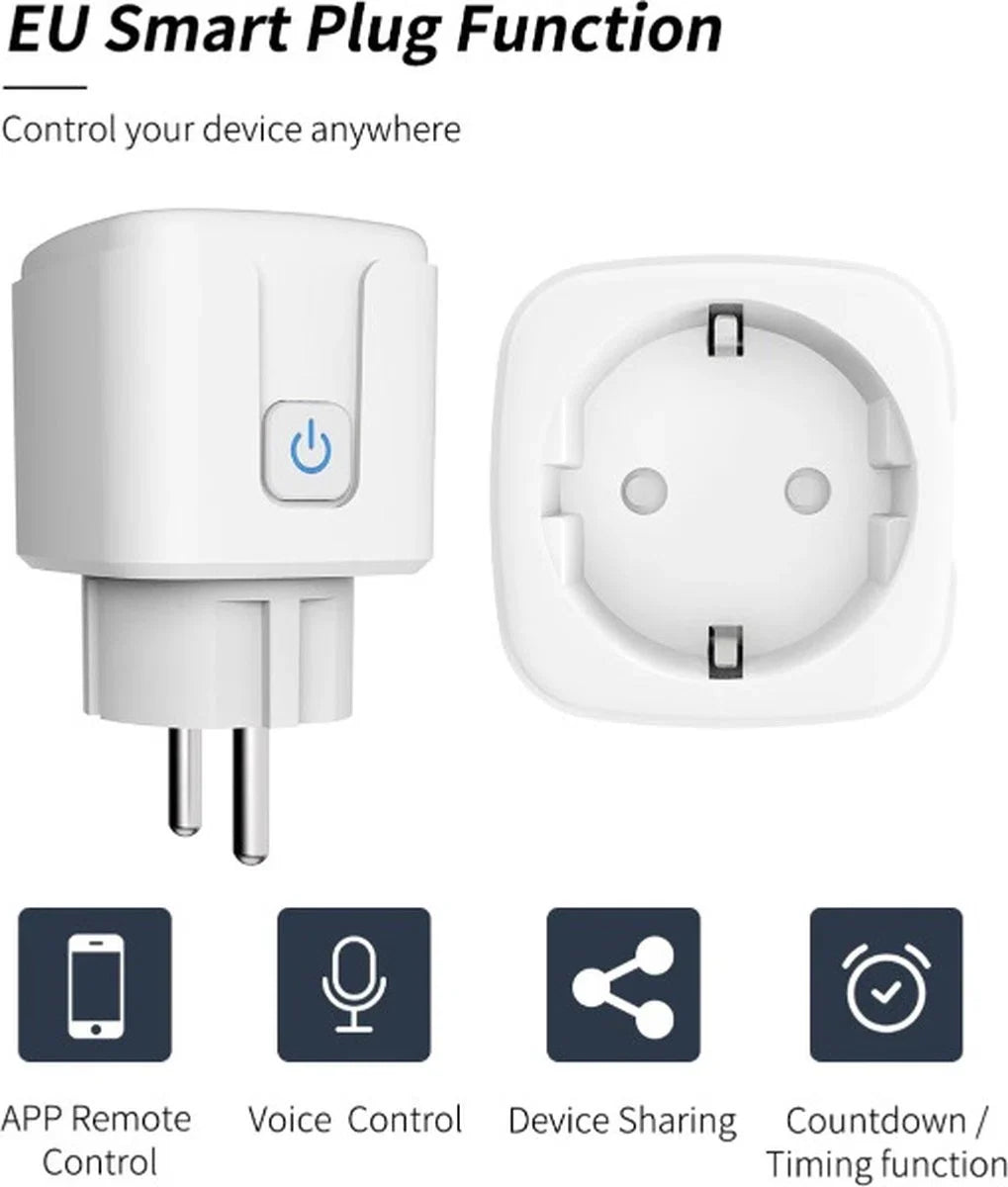 8 stuks - Slimme Stekker - WiFi - Smart Plug - Google Home & Amazon Alexa - Tijdschakelaar & Energiemeter via Smartphone App - Smart Home