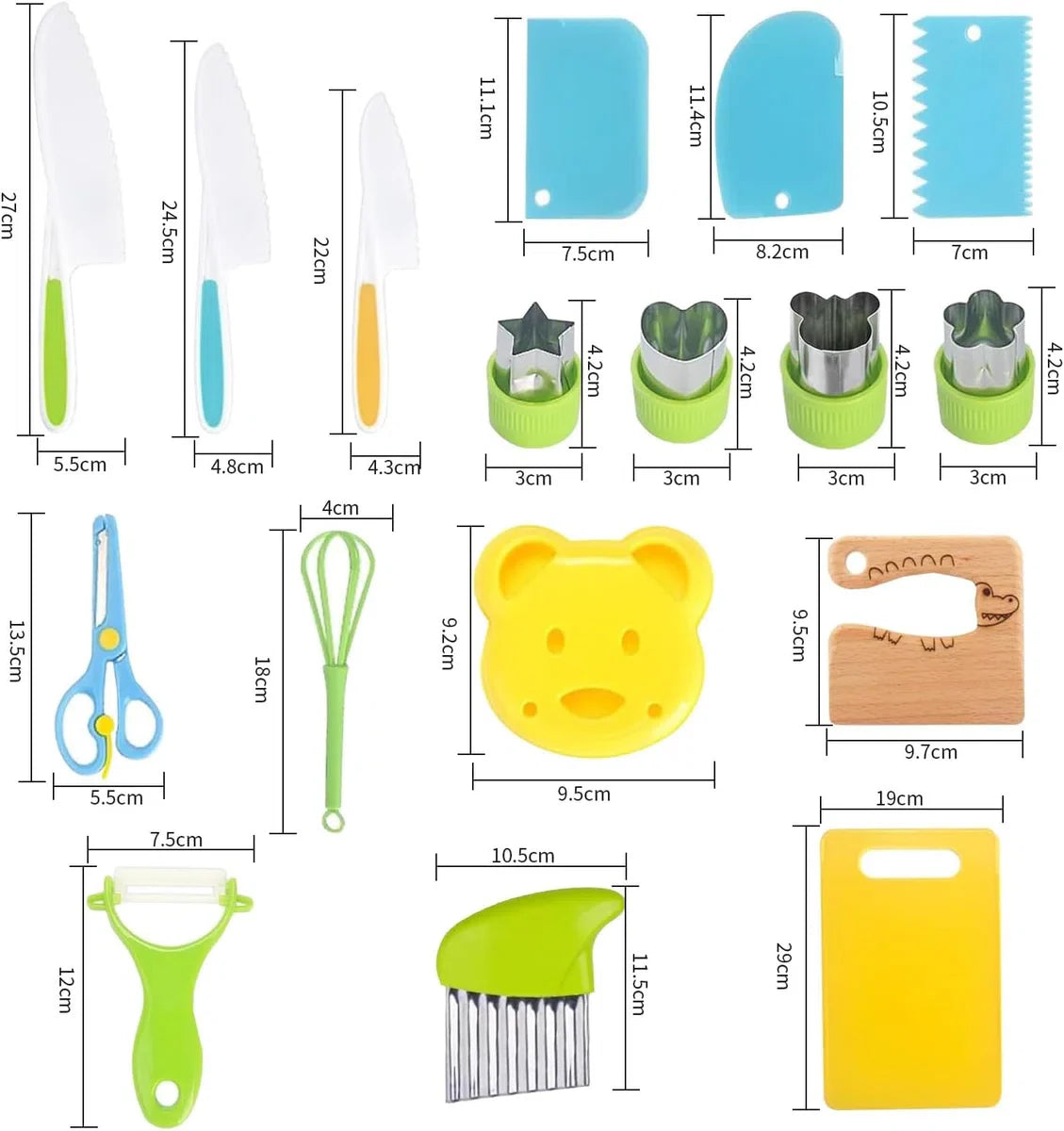 Children's Knives, 17-Piece Kids Cooking Set, Learn to Cut for Toddlers, Including Cutting Board, Crinkle Cutter, Y Peeler etc., Montessori Kitchen Utensils