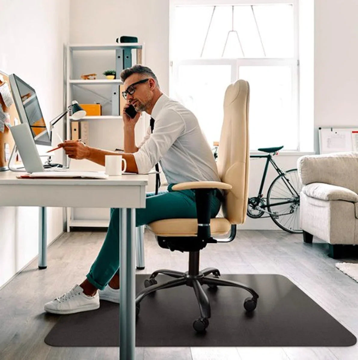 Office chair mat, floor protector - black colored - rounded corners - 120x150cm
