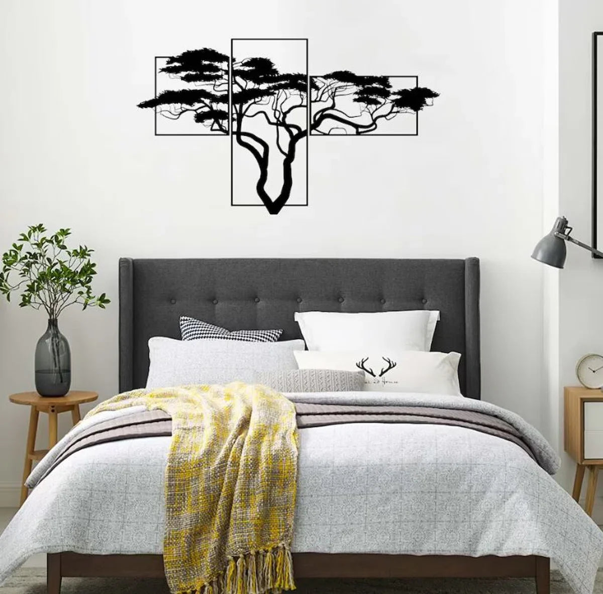 3 pieces XL Acacia Tree of Life modern deco wall decoration - Wall decoration - Black - Wooden art - Wall decoration - Line art - Wall art - Bohemian - Wall plates - Living room