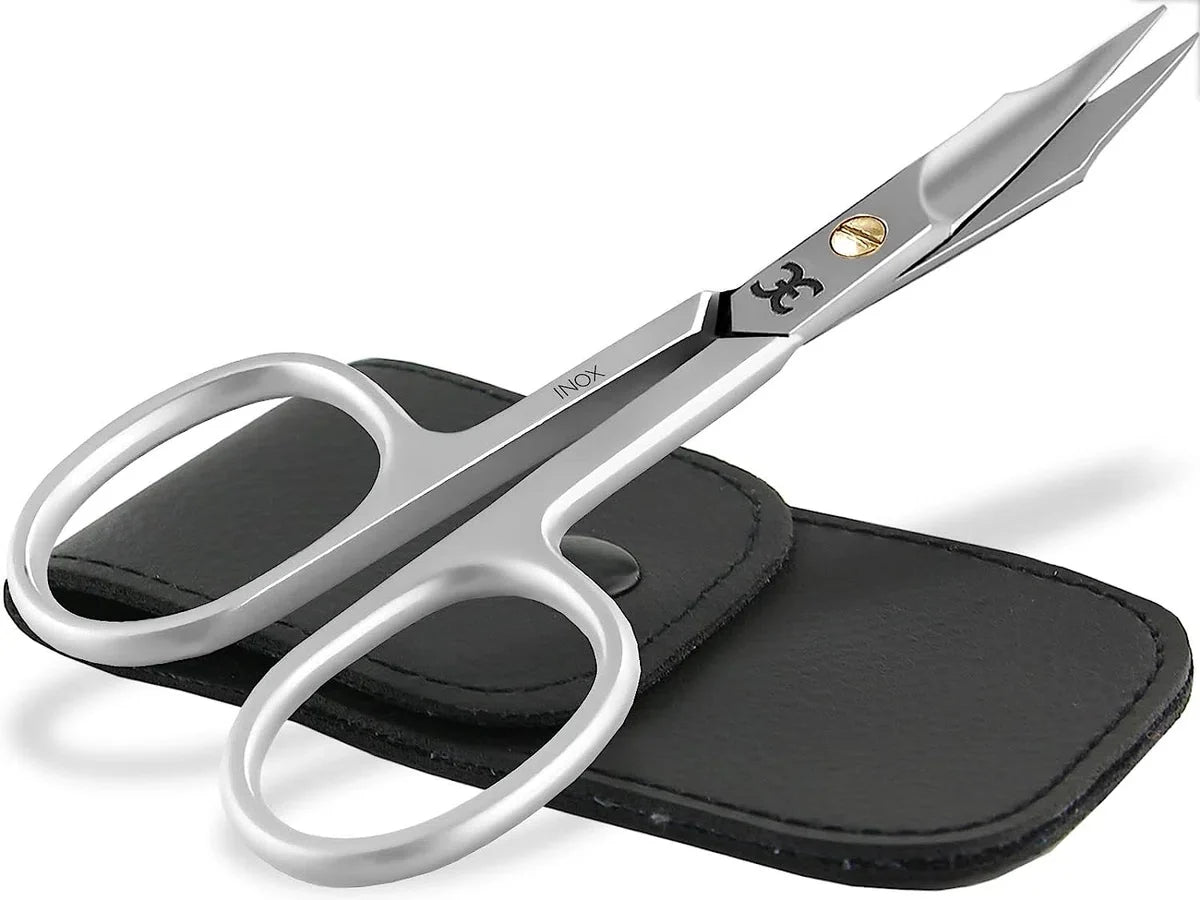 Nagelschaar, huidschaar, combi manicure/pedicure schaar, roestvrij staal met extra scherpe snit in etui (nagelschaar met torenpunt 9 cm + etui)