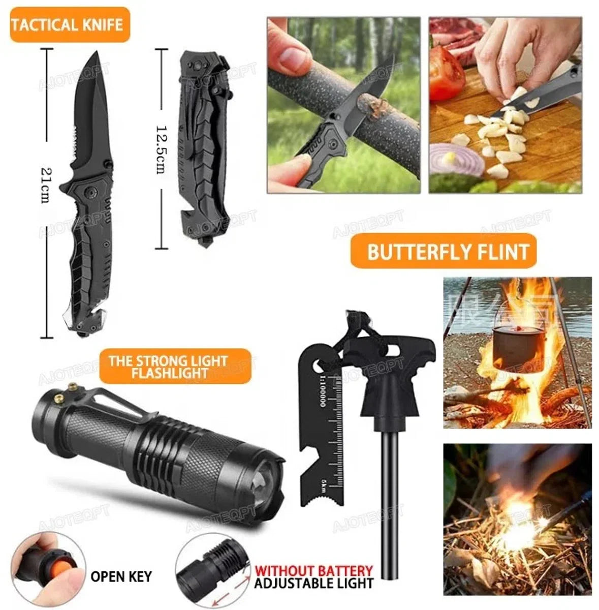 Noodpakket - Survival kit - Overlevingspakket - Outdoor kit - EHBO-kit - Kampeeruitrusting - Survivalset
