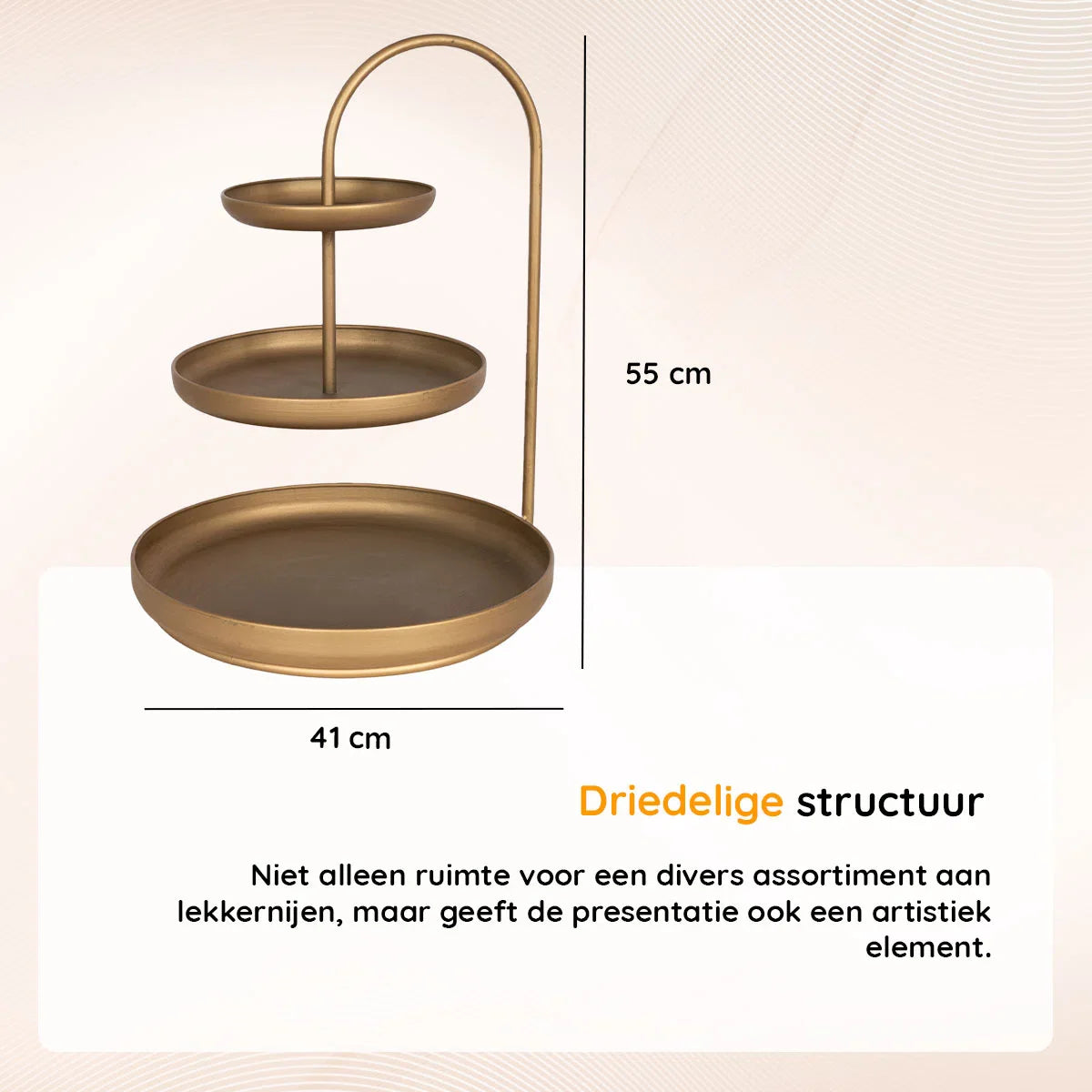 Etagère XL – 3 laags – 40 x 41 x 55 cm – Serveertoren – Serveerset – Fruitschaal – Goud – Metaal