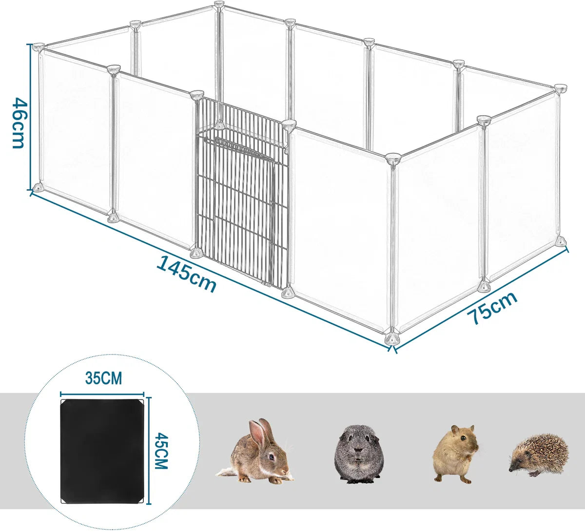 Animal run - Outdoor run - For Rabbit, Guinea Pig, Puppy - Run for animals - Outdoor enclosure - Puppy run - Rabbit hutch - For Outdoor use - Transparent