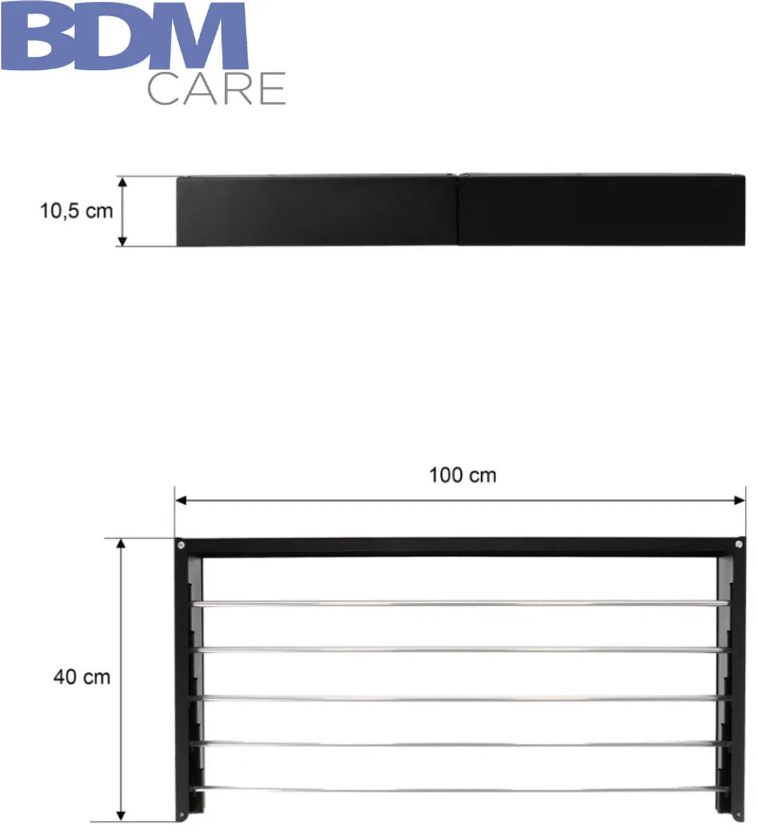 Wanddroogrek XL Zwart 100 cm - Inclusief Boormal - Droogrek Inklapbaar - Wasrek Hangend - Uitklapbaar - Ophangbaar aan de muur - 5 meter Drooglengte