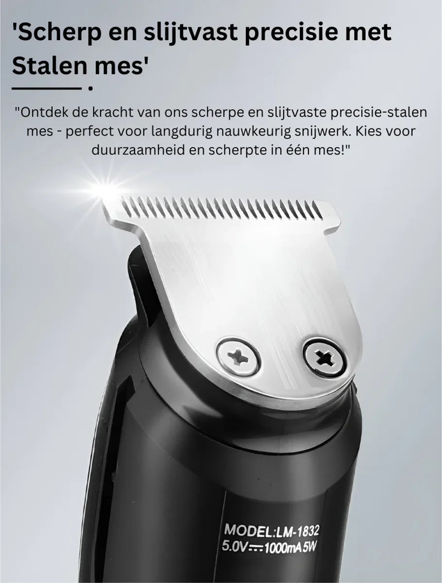 LM-1832 Bodygroomer heren – Waterdicht – 5 opzetstukken - Tondeuse 5-in-1 - Draadloos gebruik - Baardtrimmer - Verstelbaar 1-10MM – Neus- en oortrimmer - Oplaadbaar scheerapparaat voor mannen