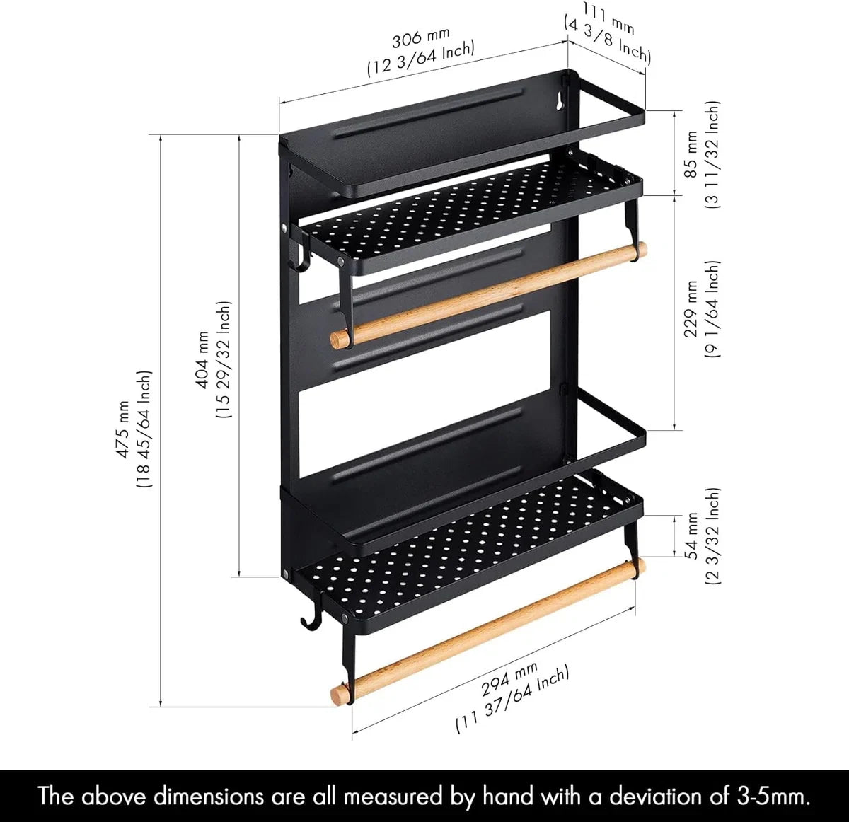 Magnetic Spice Rack Kitchen Shelf Hanging Spice Holder No Drilling Refrigerator Shelf Kitchen Spice Racks with Paper Towel Holder 2 Tiers Matte Black