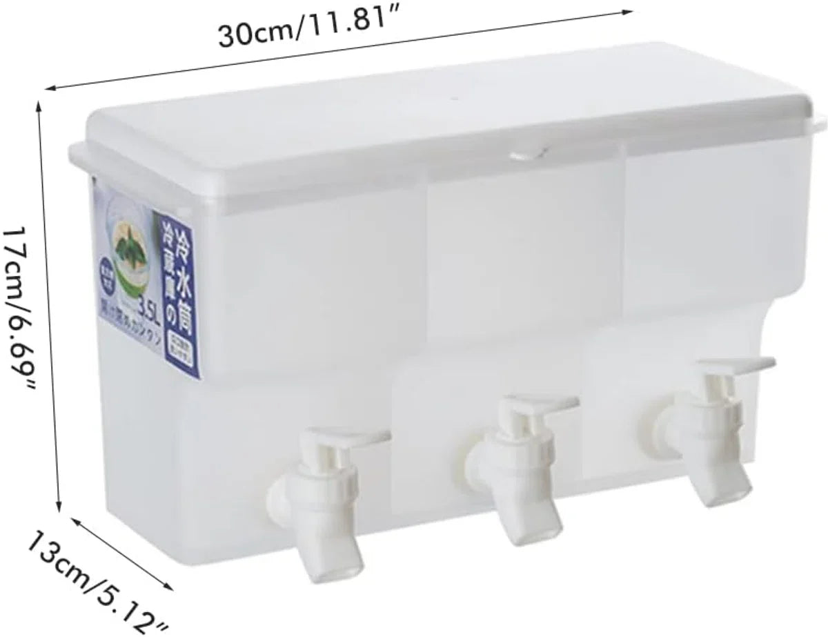 3,5 liter koelkast waterdispenser met kraan, plastic drankdispenser, plastic drankdispenser met 3 compartimenten, ijswatercontainer voor zomerse sappen, koud water, ijsthee, melk, bier.