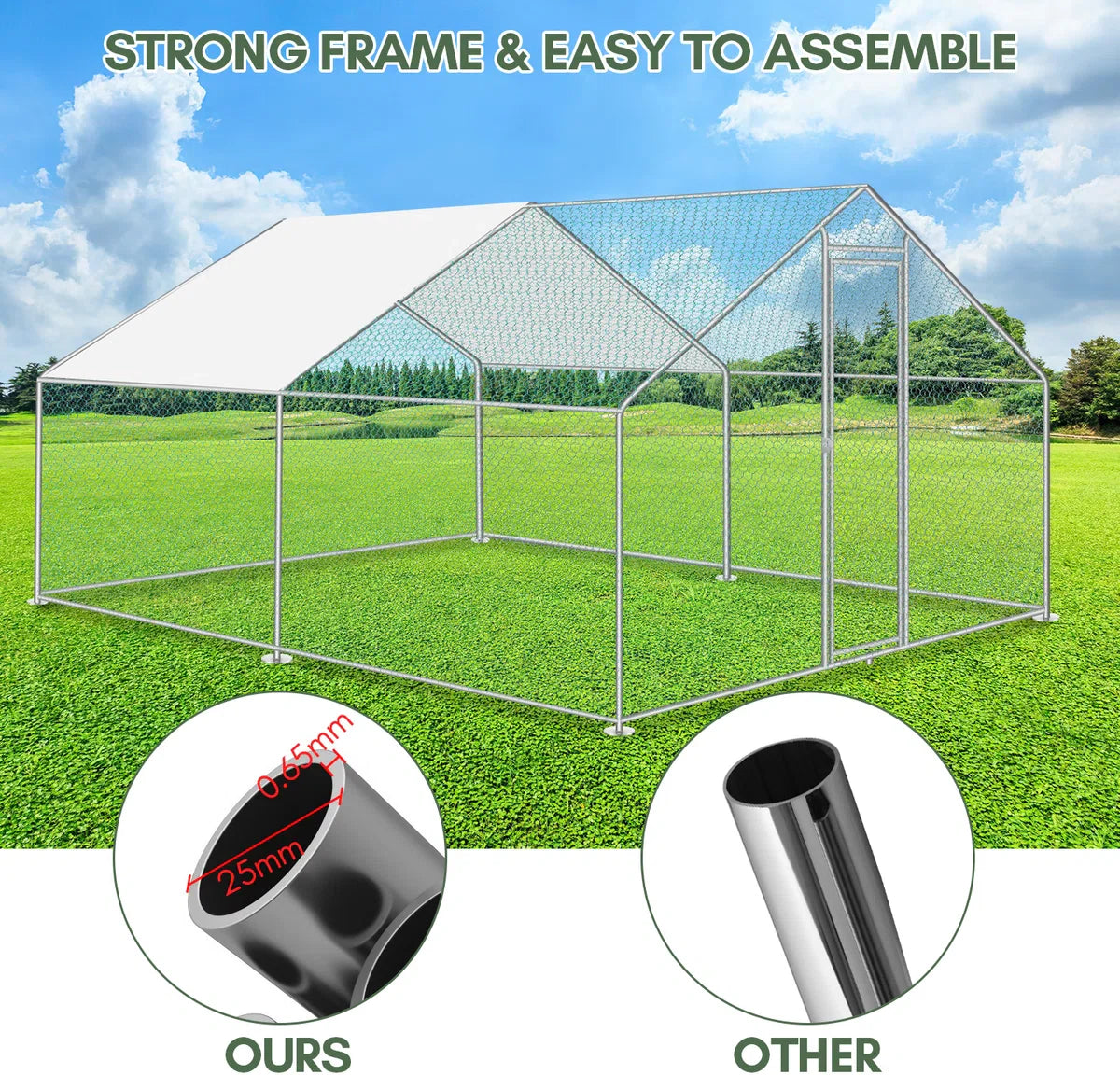 3x2x2m chicken run - outdoor chicken coop - wire run - pitched roof