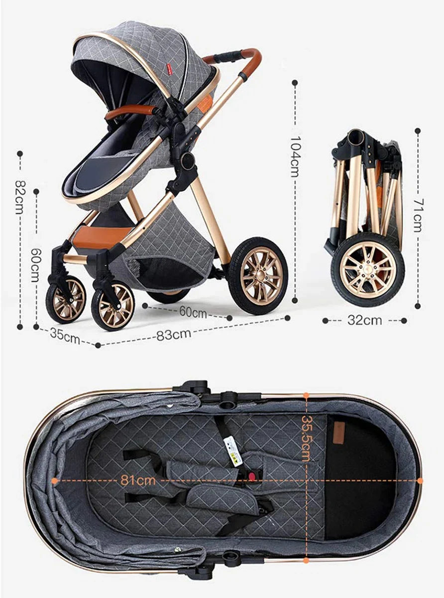 Kinderwagen | 3 in 1 Kinderwagen | Luxe Baby Buggy 3 in 1 | Babywagen | Kinderwagen met autostoel en reiswieg | Hoge Kwaliteit | Grijs | Buggy | Kinderwagen 3 in 1 |
