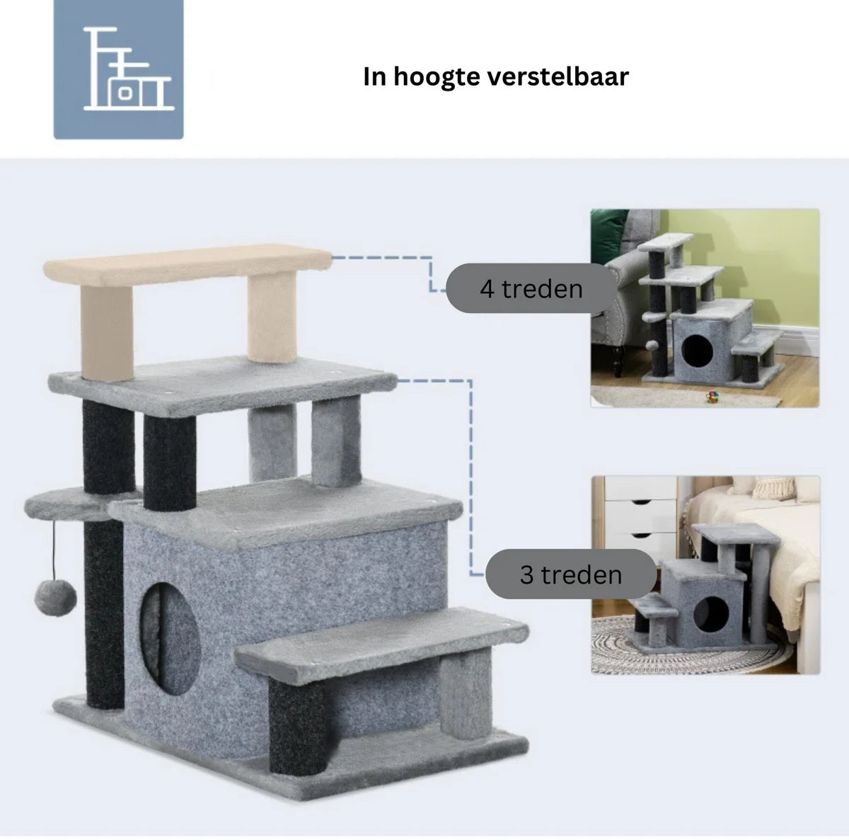 Cat stairs - Scratching post - Cat scratching post - Pet stairs - Dog stairs - Small stairs - Step stool - 60 x 40 x 66 cm
