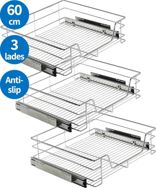 3-Delige Set Inbouw Schuiflades Voor Keukenkast – 60 Cm