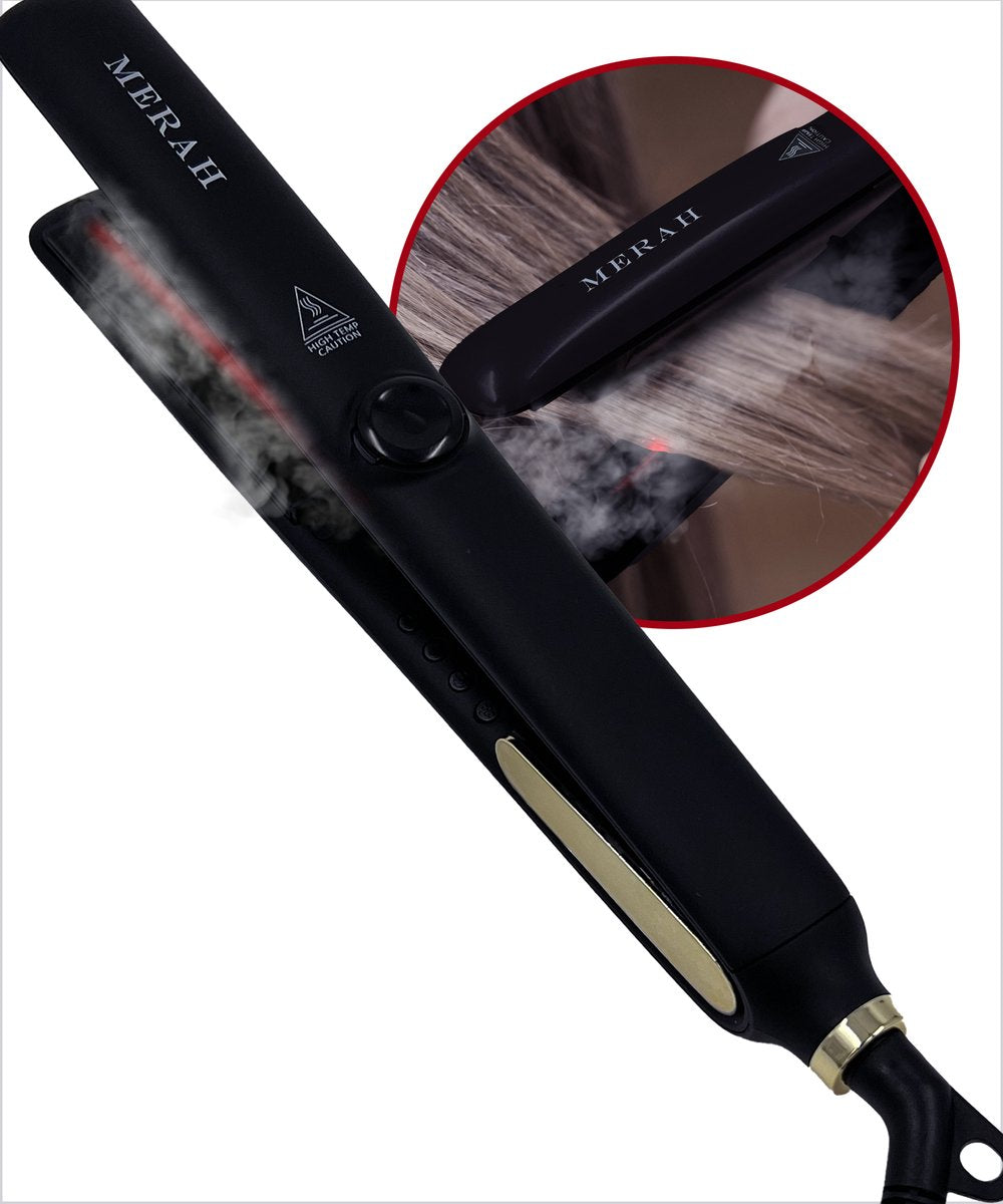 Steam hair straightener - Infrared technology steam hair straightener - Black/gold