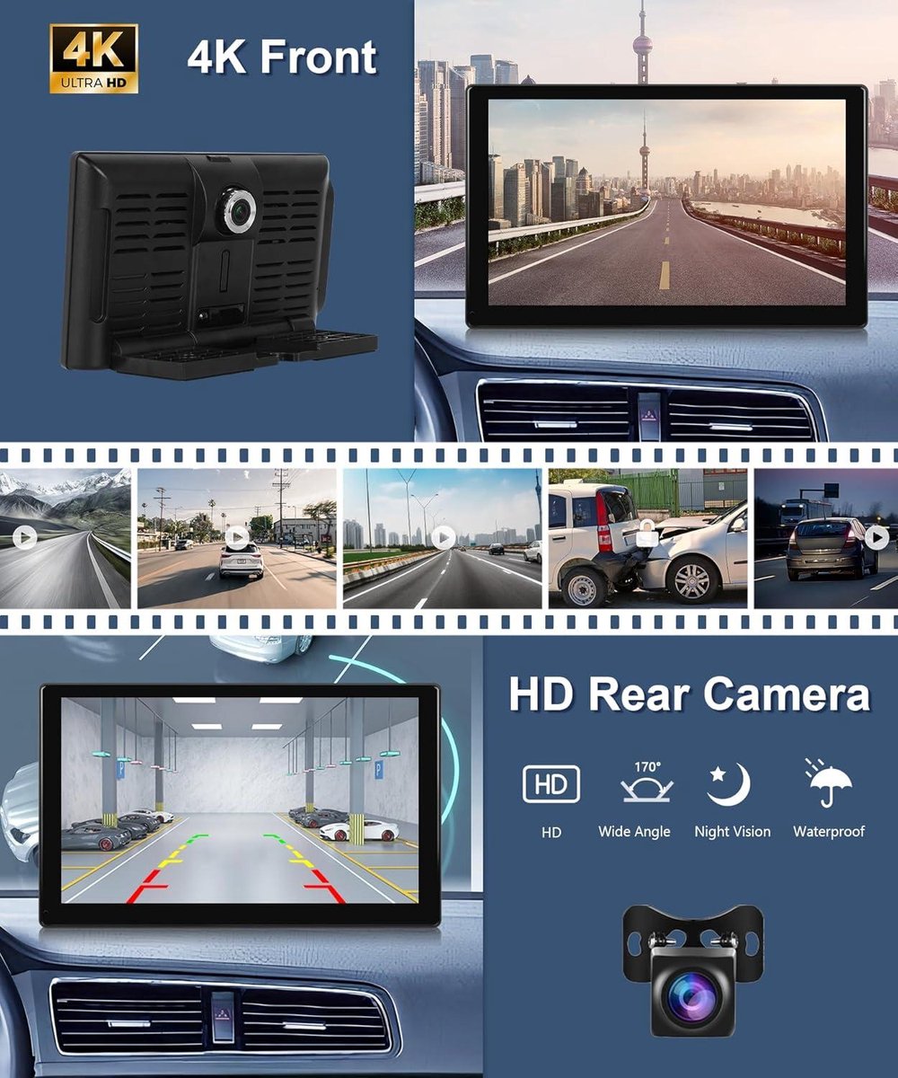 9 inch Draadloze Android Auto Autoradio met Carplay Scherm - Frontcamera - ADAS-systeem - 4K - Wifi - BT - GPS - FM-zender - USB/AUX/SD - Gedeeld Display Carplay scherm