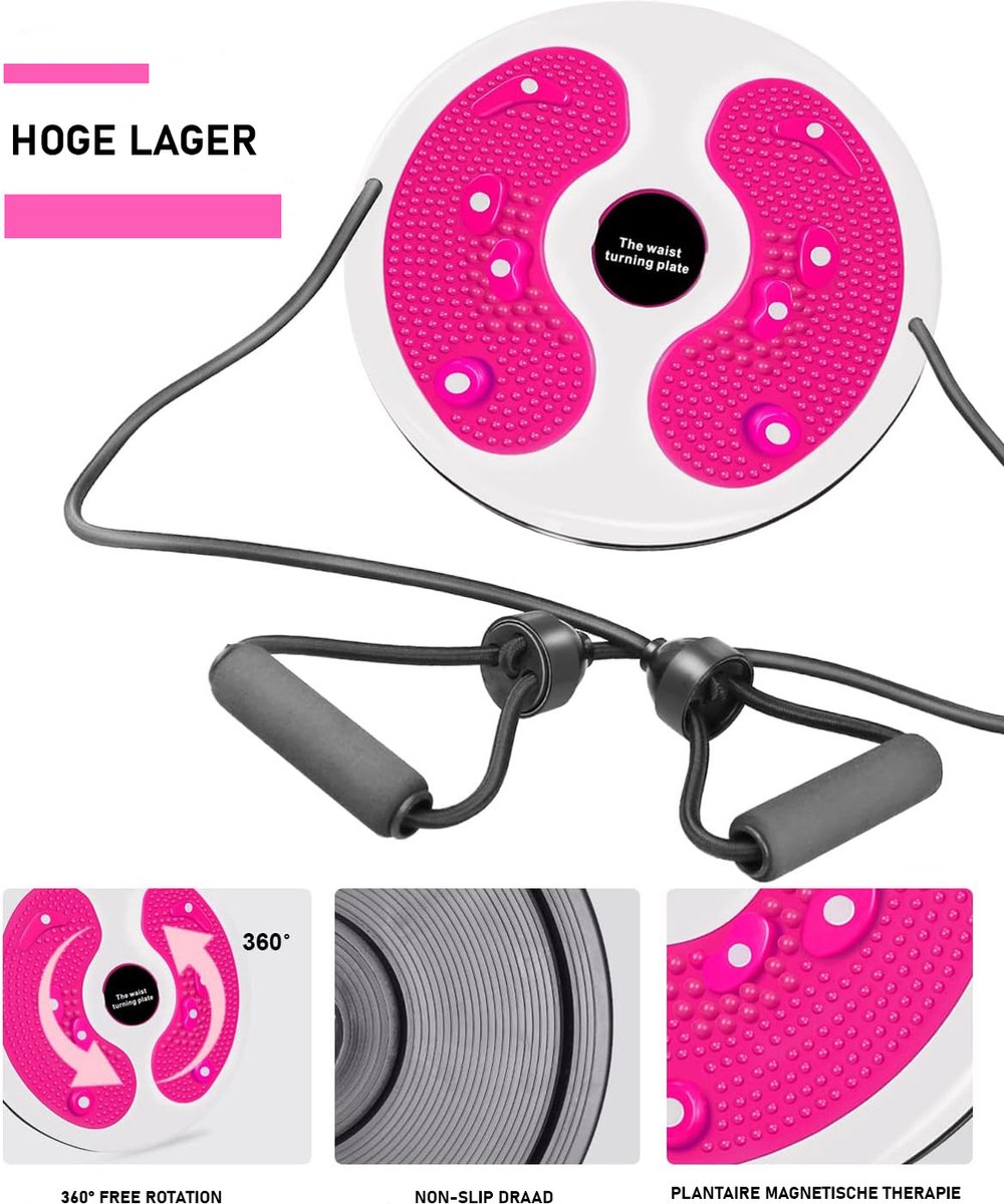 Beentrainer - Waist Twist Disc - Arm Trainer - Twisting - Fitness - Rotating Disc - White/Pink