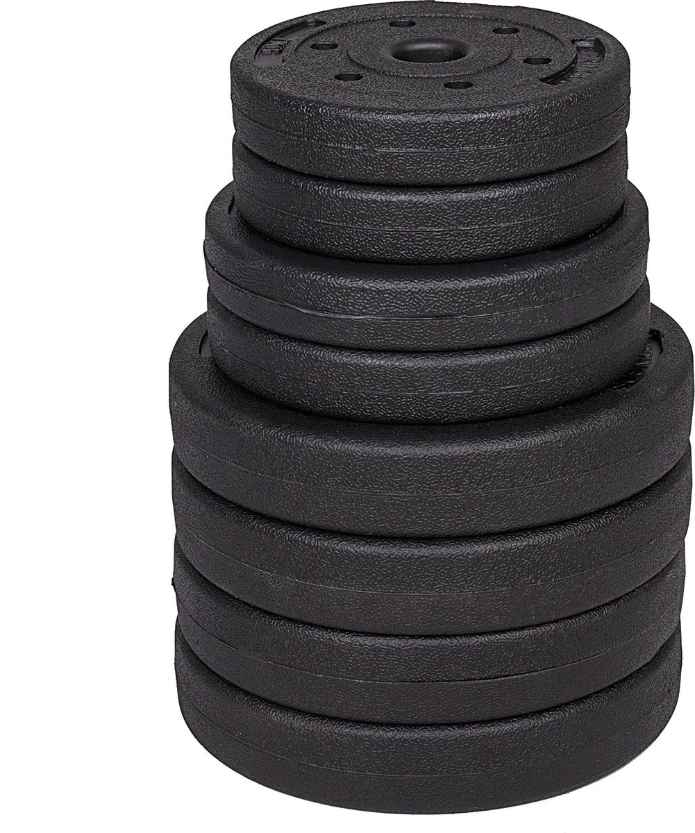 Springos Halters | Gewichten set | Halterset | 16 gewichten | 30 kg | Zwart