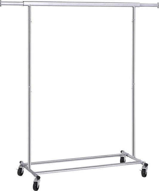 Heavy duty metalen kledingrek, tot 90 kg max. belasting, kledingrek met wielen, inklapbaar, lengte 92-132 cm, verchroomd, industrieel